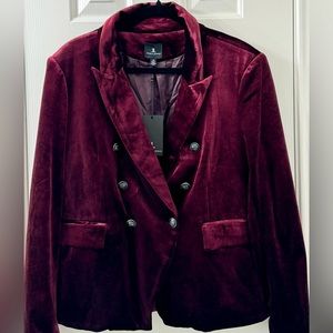 Velvet Blazer in a Burgundy color. This jacket is so beautiful and elegant.